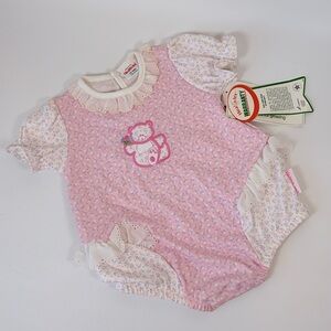 VTG NWT Swiss Dot Lace Trim Bear Onesie‎ Floral Girly Vintage Outfit Health.tex